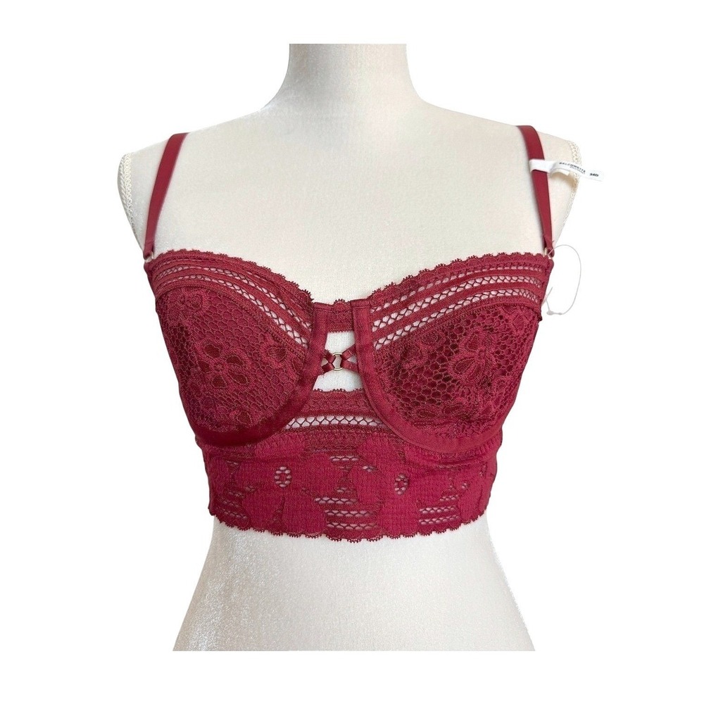 NWT Aerie Womens Red Floral Lace Wide-Set Straps Real Good Balconette Bra 34Dβ